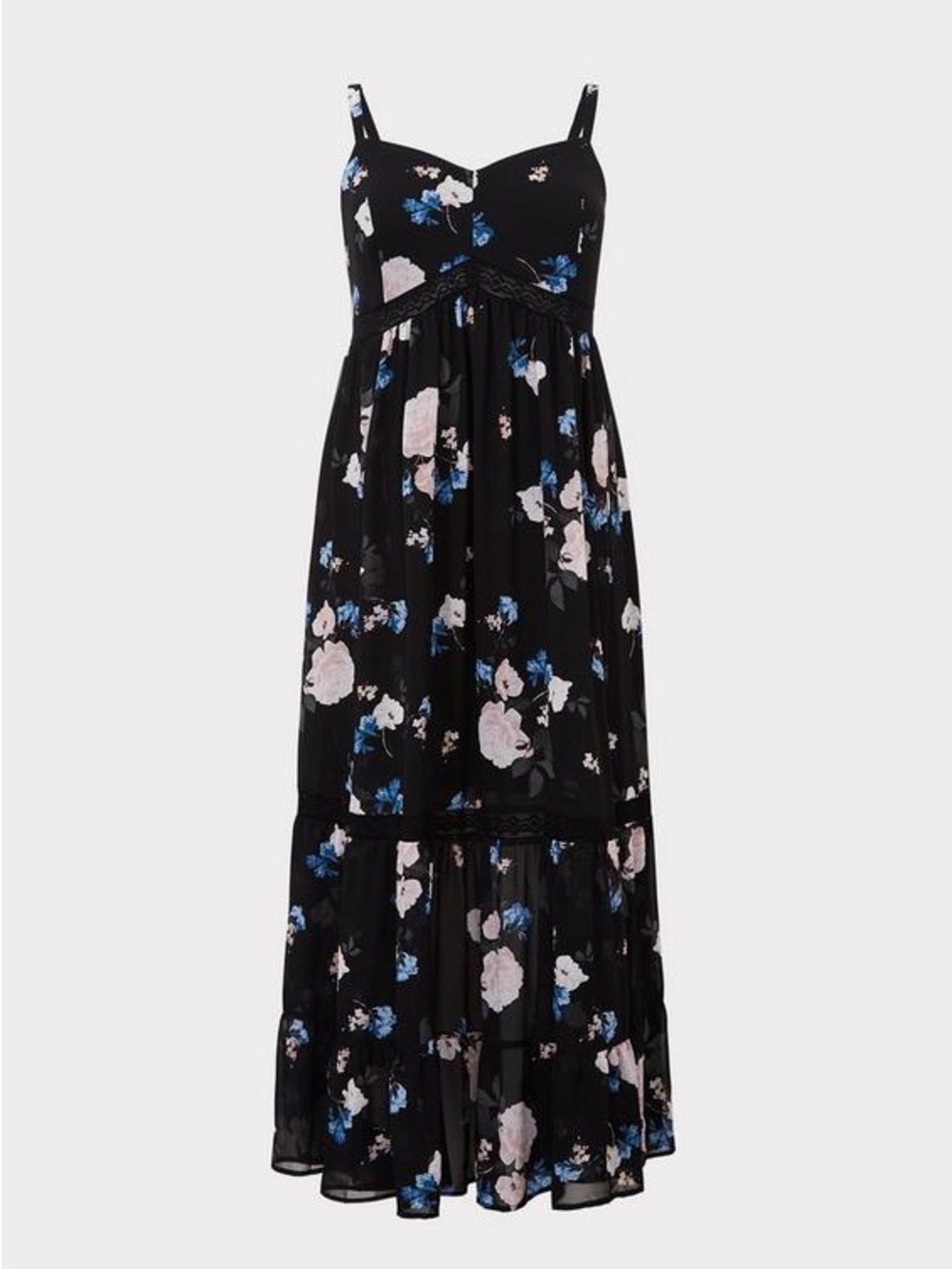 Torrid Black Maxi Dress with Pink and Blue Floral Print